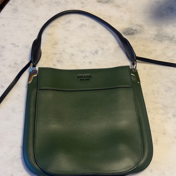 Prada Green Leather Shoulder Bag with Black Strap - Picture 3 of 4